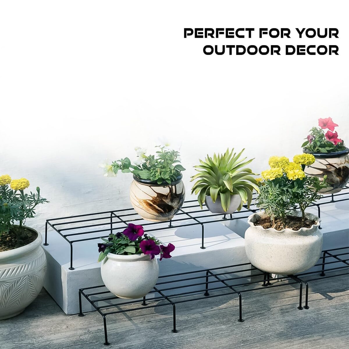 Metal Rectangle Flower plant stand for balcony (60Ãƒâ€”20 Cm / 2 Pc Set) - Image 6