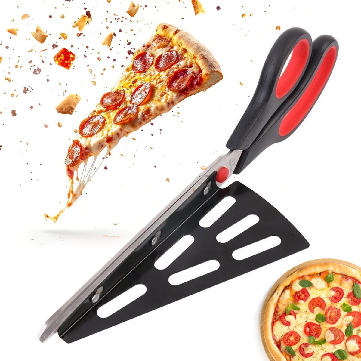 Stainless Steel Pizza Cutter Scissors Plastic Handle with Removable Spatula - Image 6