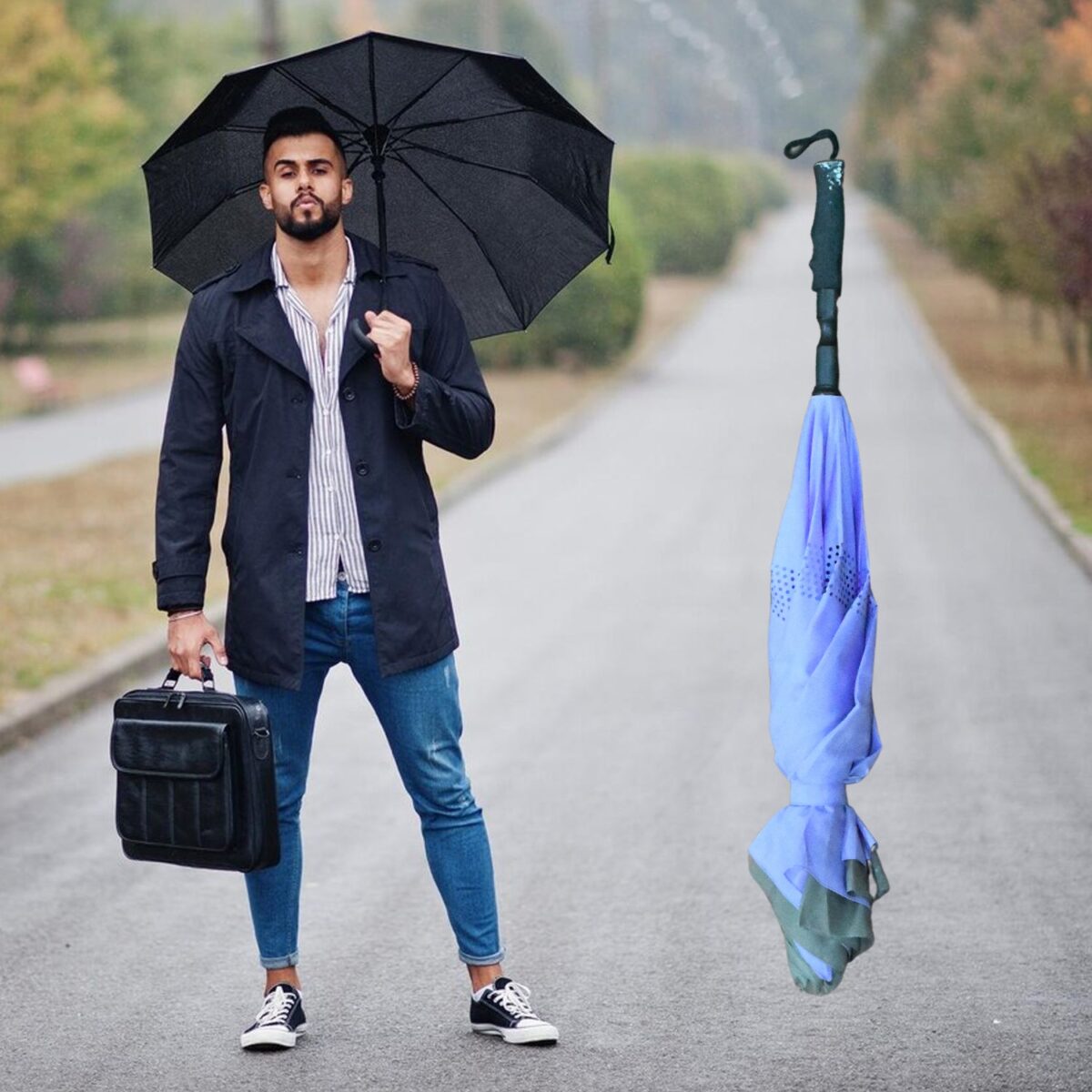Travel Umbrella Windproof Umbrella Compact Folding Reverse Umbrella Unique Folding Umbrella (1 pc) - Image 6