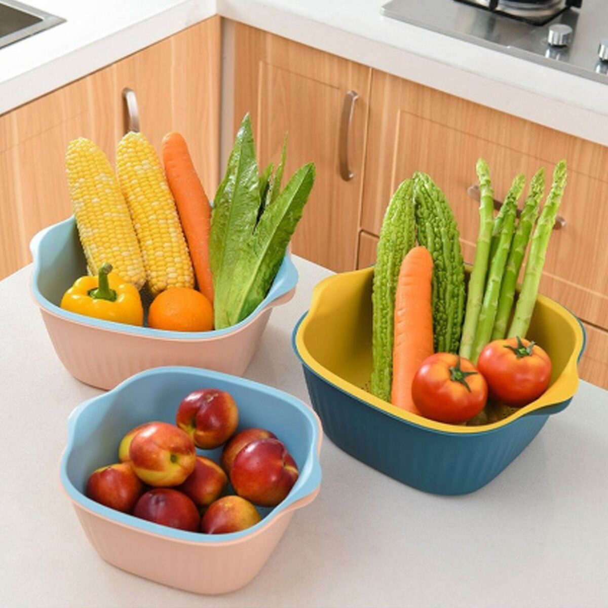 Plastic Washing Bowl & Strainer Basket for Kitchen Use - Image 1