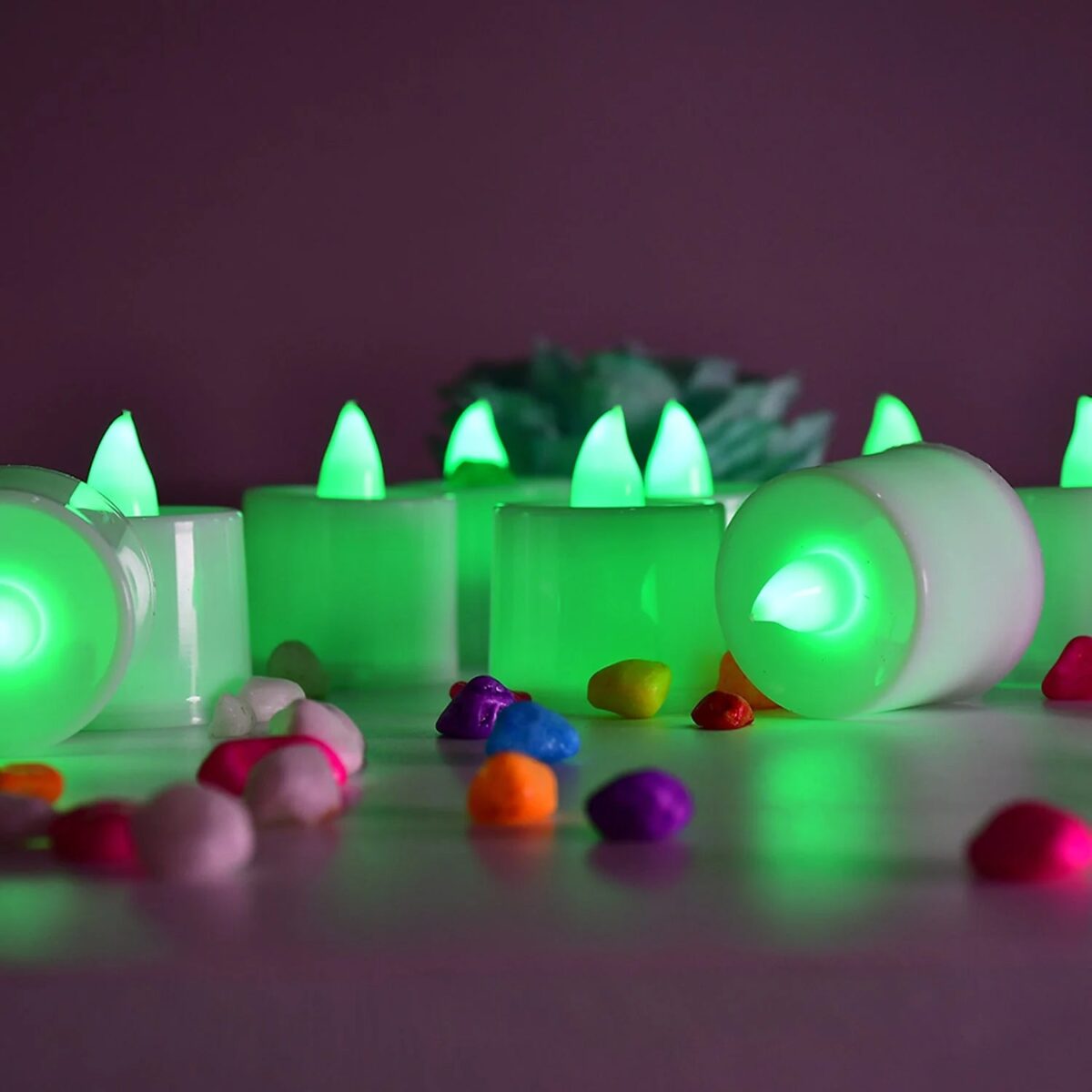 GREEN FLAMELESS LED TEALIGHTS, SMOKELESS PLASTIC DECORATIVE CANDLES - LED TEA LIGHT CANDLE FOR HOME DECORATION (PACK OF 8) - Image 3