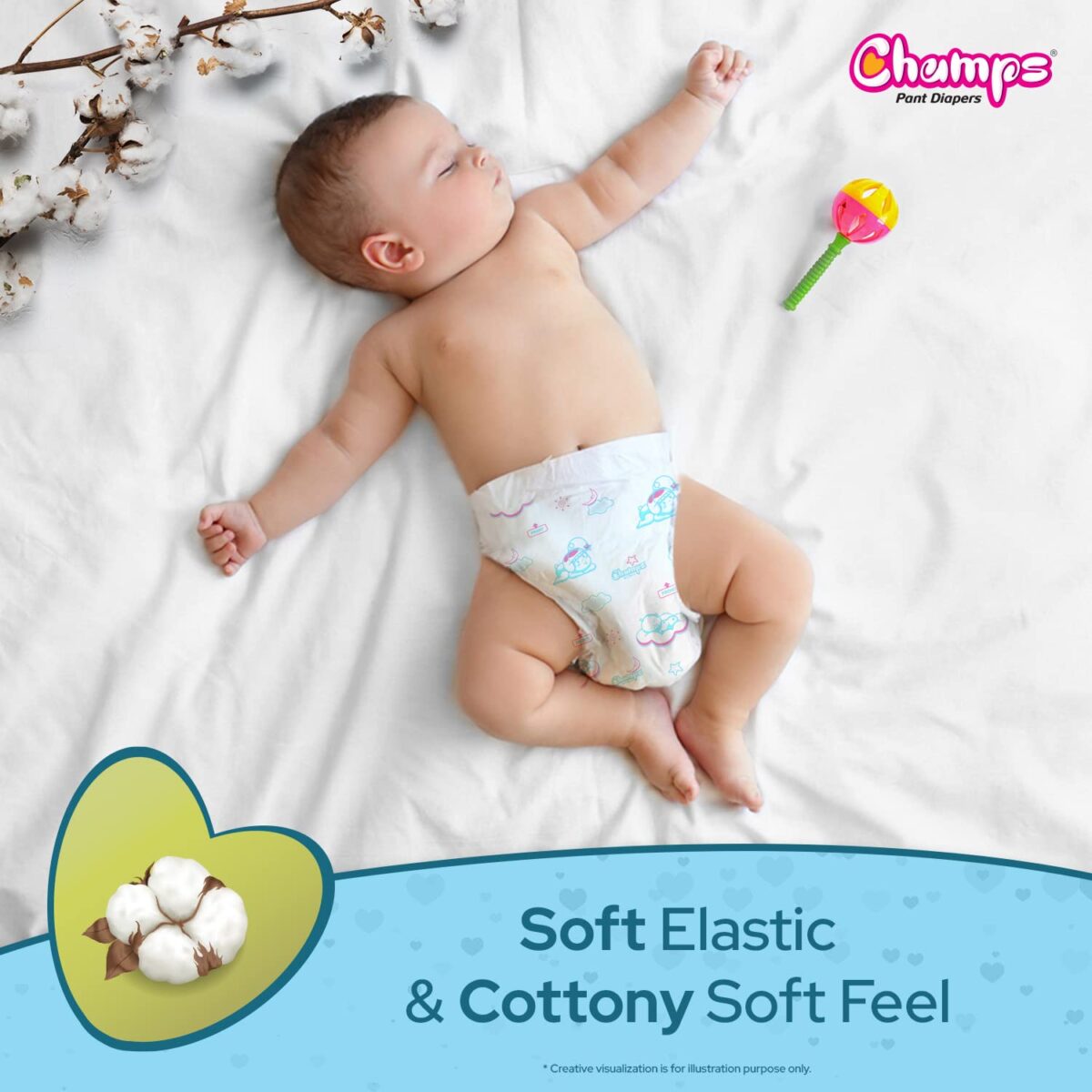 Champs Soft and Dry Baby Diaper Pants 74 Pcs (Medium Size M74) - Image 7