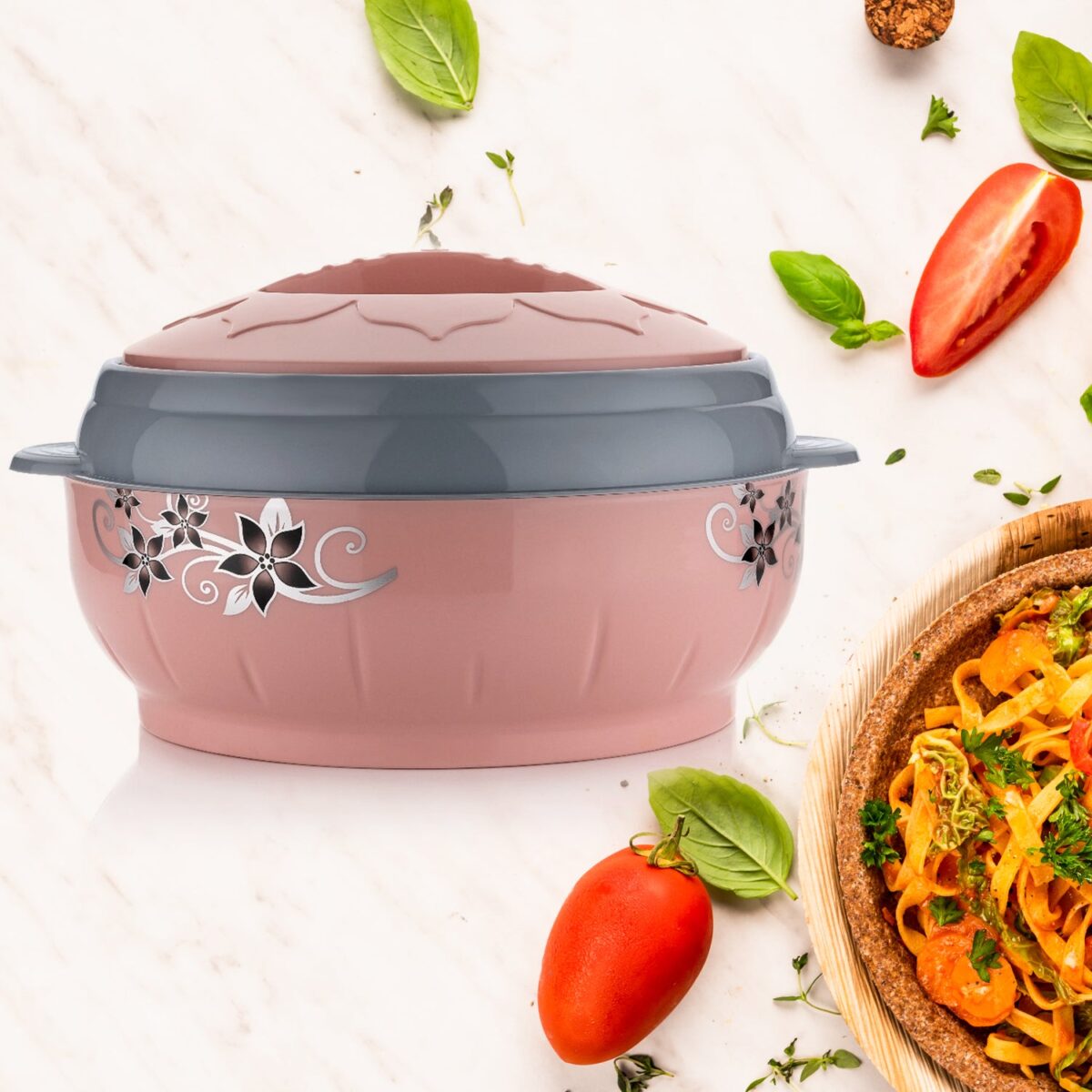 4500ml Insulated Casserole Box (Steel): Floral Print, Keeps Food Hot/Cold - Image 1