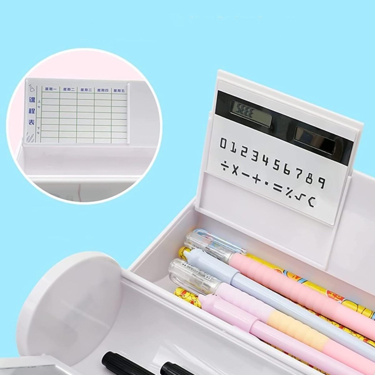 8 in 1 Compass Box, Geometry Box 2 Compartment, Pencil Box with 1 Calculator, 1 Mirror, 2 in 1 Marker Pen - Image 6