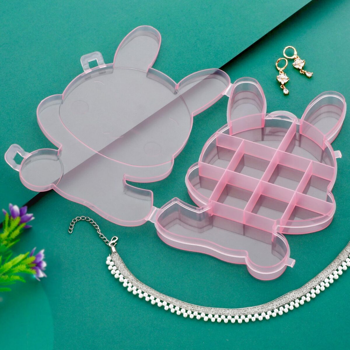 Transparent Cartoon Bear Clear Plastic Storage Box Jewelry Organizer Holder Cabinets For Small objects (1 Pc Mix Color) - Image 3