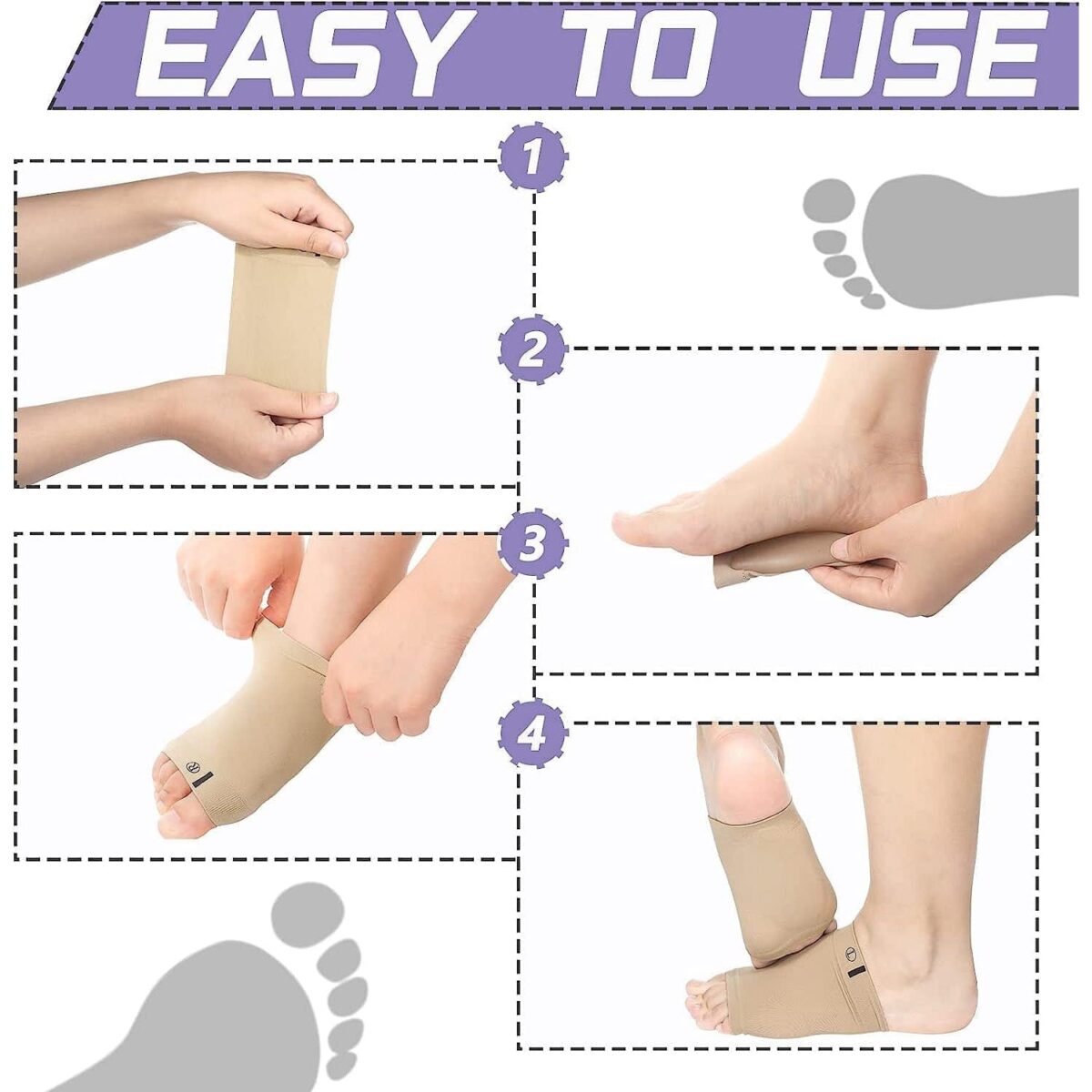 Foot Arch Support for Men & Women | Medial Arch Support for Flat Feet Correction Sleeve with Cushion | Plantar Fasciitis Leg Foot Pain Relief Product | Foot Care for Orthopedic Shoes Slippers, (1 Pair) - Image 5