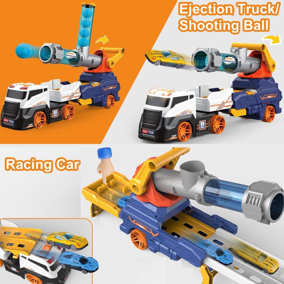 Large Truck Toys Include 2 Racing Cars+4 Ball, with Light & Sounds (Battery Not Included) - Image 5