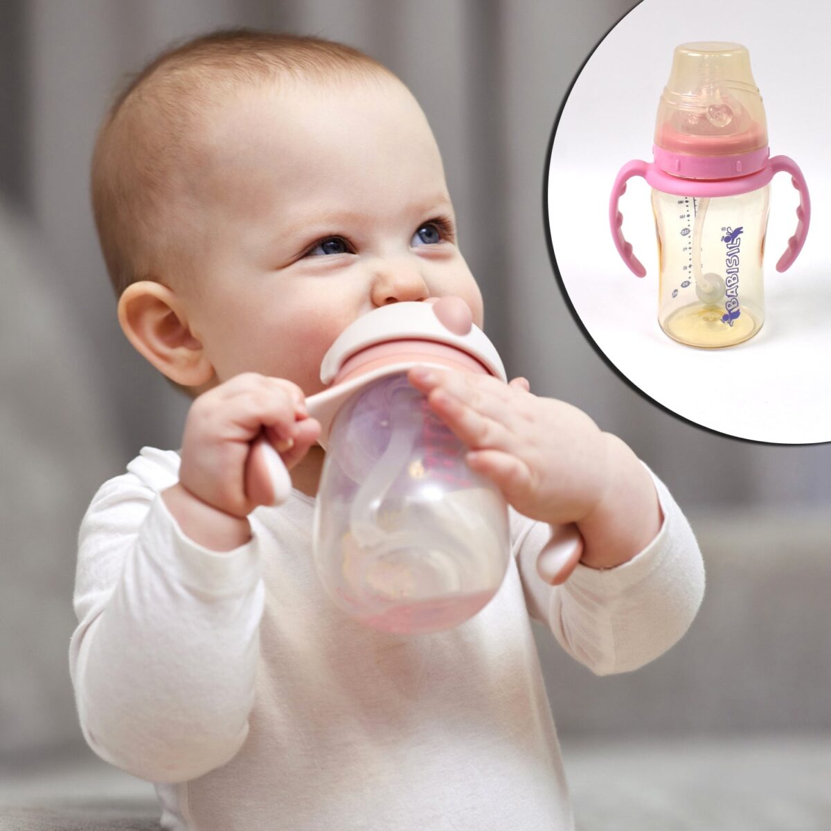 Plastic Baby Feeding Bottle with Handles & Straw (220 ML / 1 Pc) - Image 6