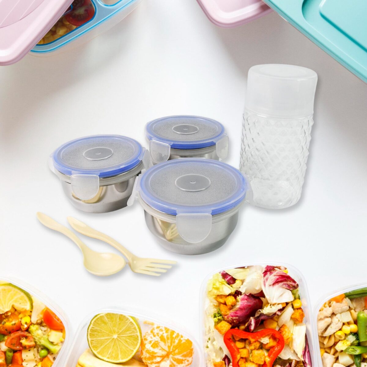 Compact Stainless Steel Airtight Lunch Box Set - 4 pcs (3 Leakproof Containers and 1 Bottle) - Image 6
