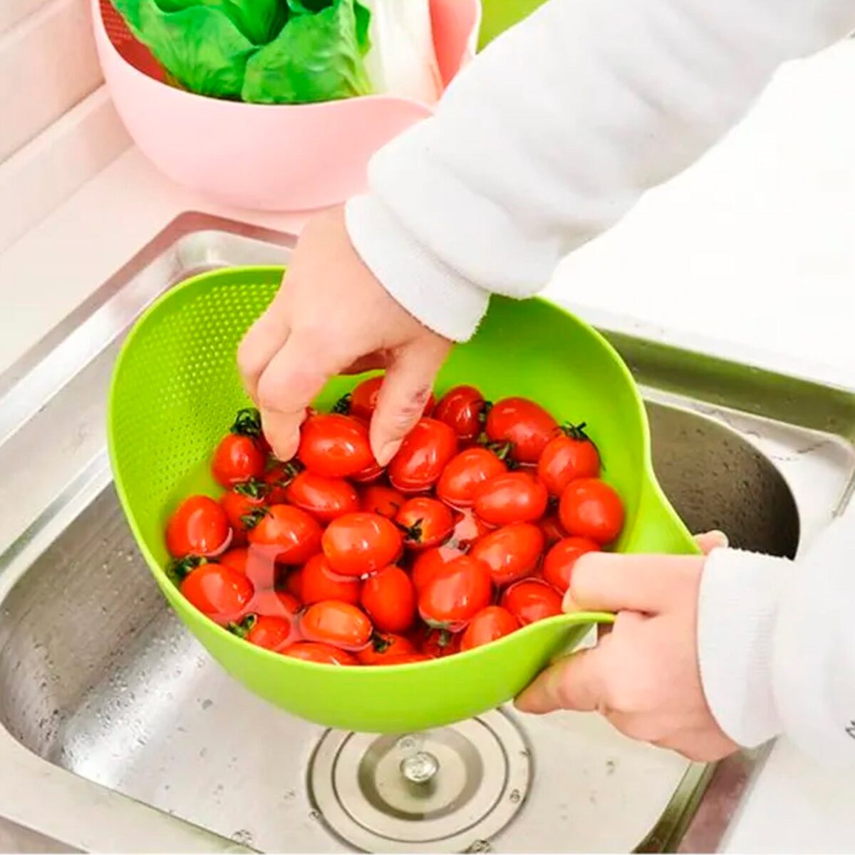 Rice Bowl Thick Drain Basket with Handle - Image 5