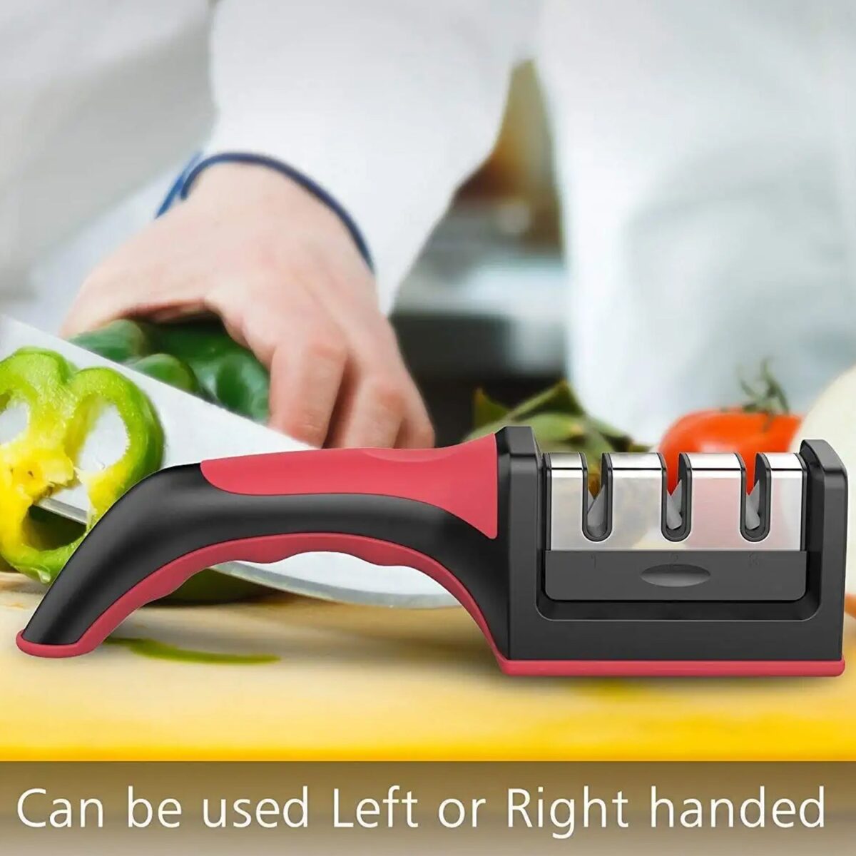 Manual Red Knife Sharpener 3 Stage Sharpening Tool for Ceramic Knife and Steel Knives. - Image 8