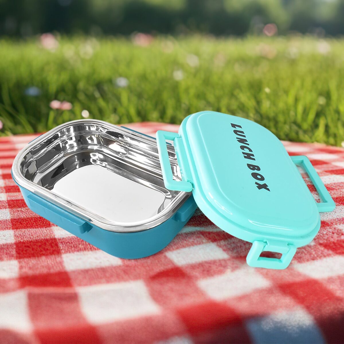 3 in 1 Spicy Bite Stainless Steel Lunch Box With Plastic Small Box & Spoon (1 Set) - Image 6