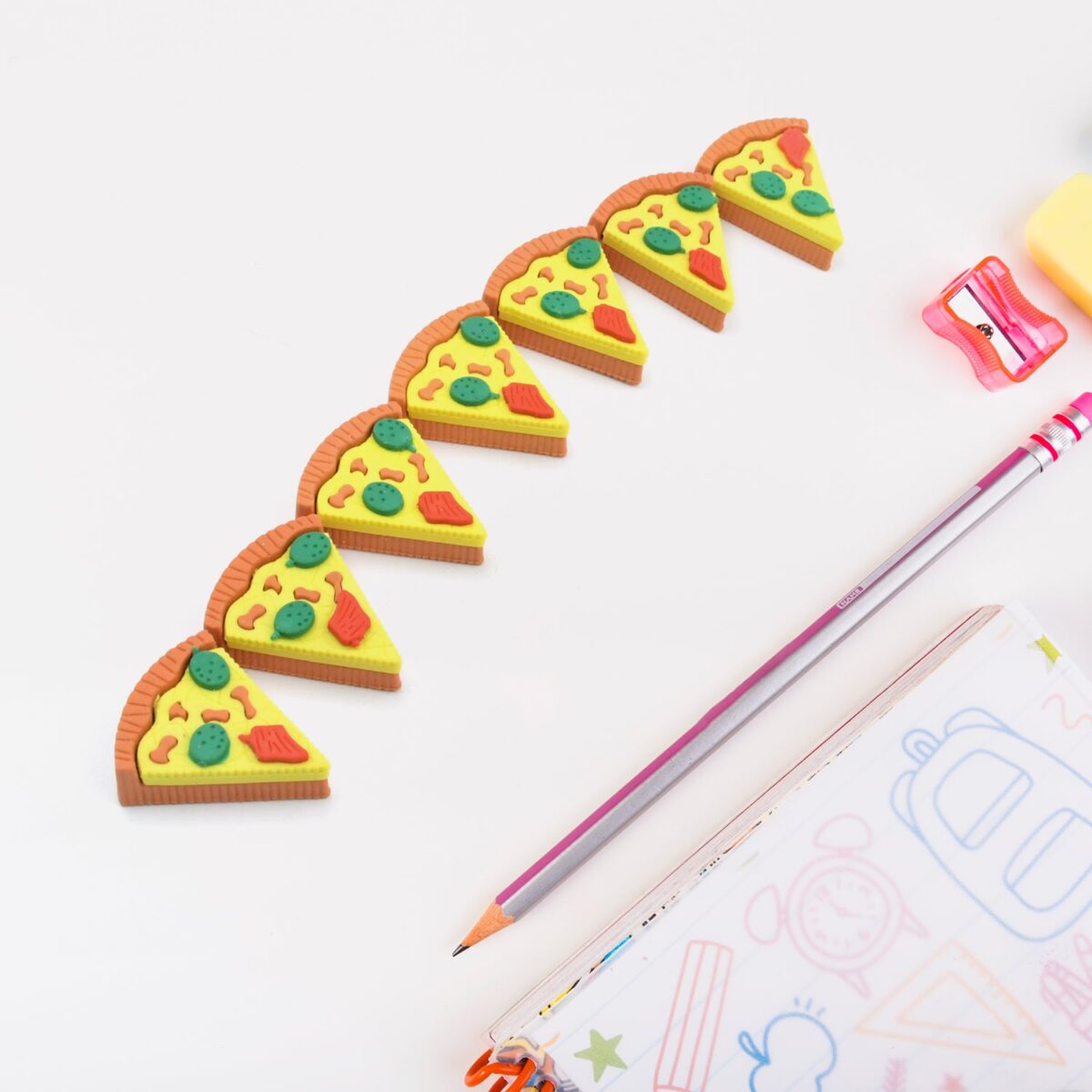 3D Pizza Slices Eraser Set Ã¢â‚¬â€œ Fancy & Colorful Stationery for Kids & Gifts (7 slice) - Image 3