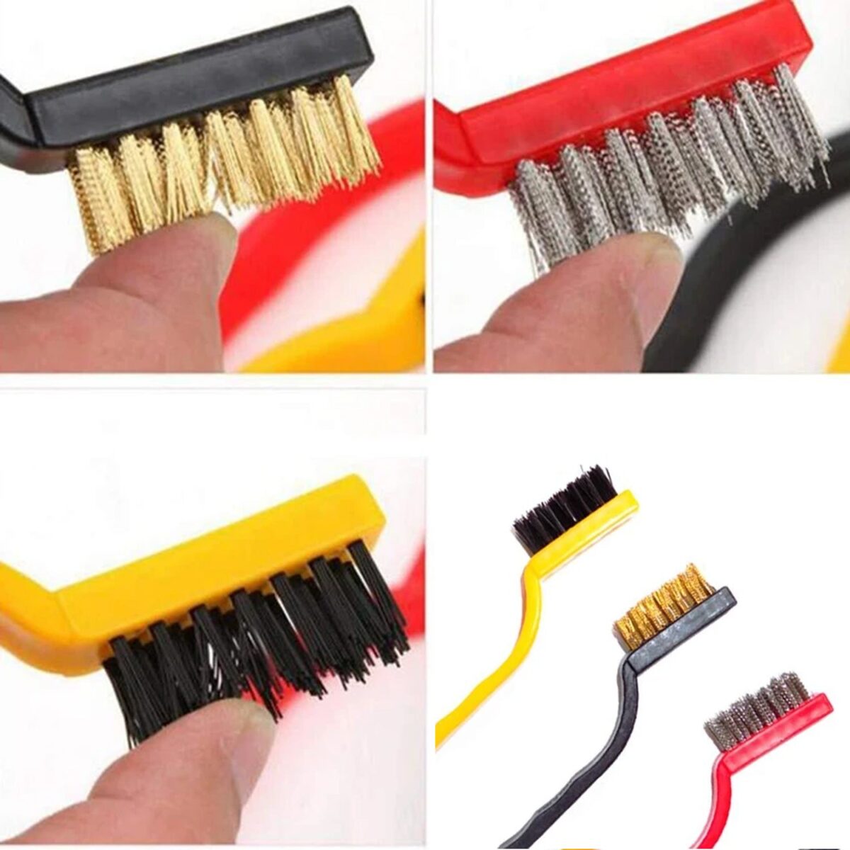3 Pc Mini Wire Brush Set for cleaning (Brass, Nylon, Stainless Steel Bristles) - Image 1