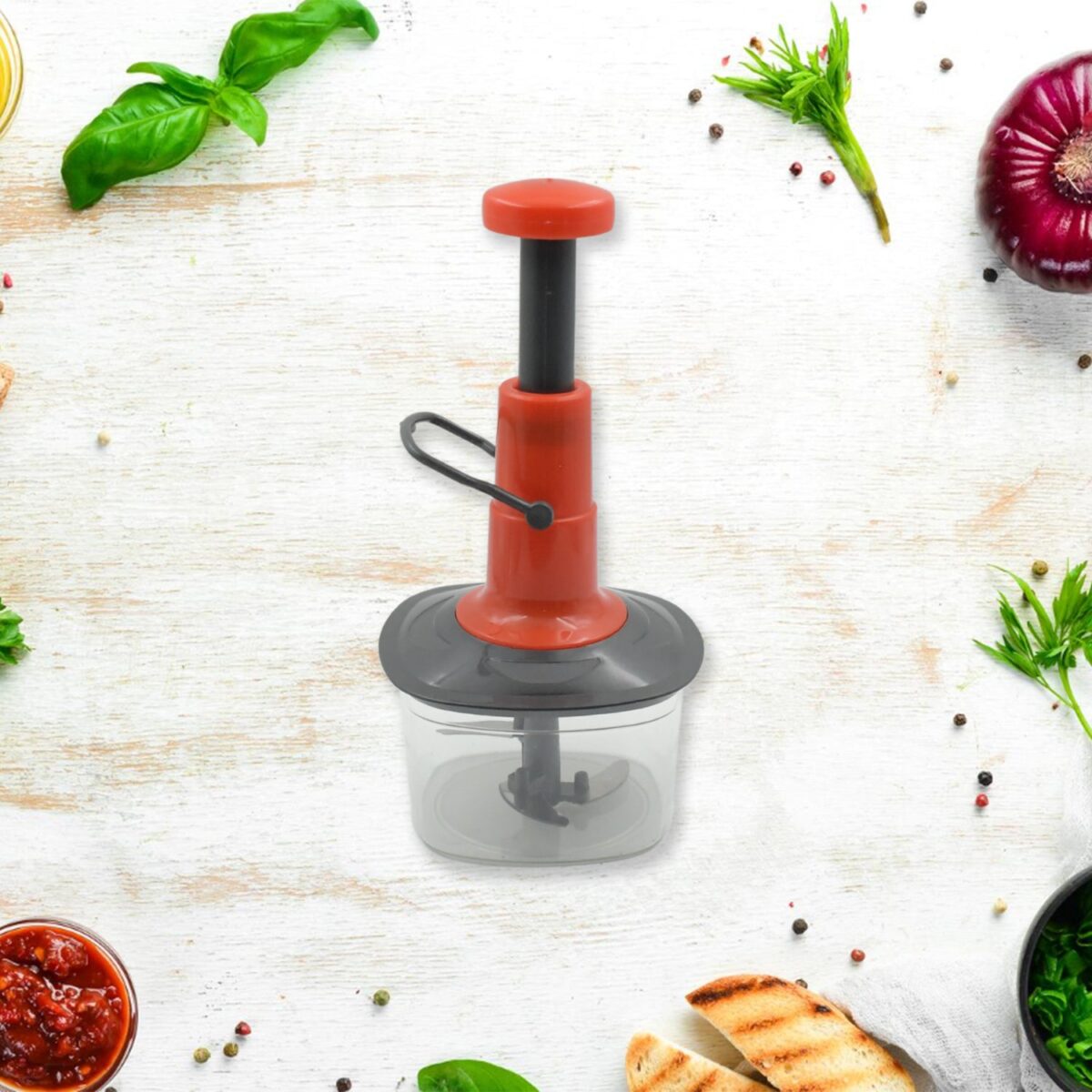 Manual Food Chopper (650ml): 3 Stainless Steel Blades, Locking System, Anti-Slip Base - Image 6