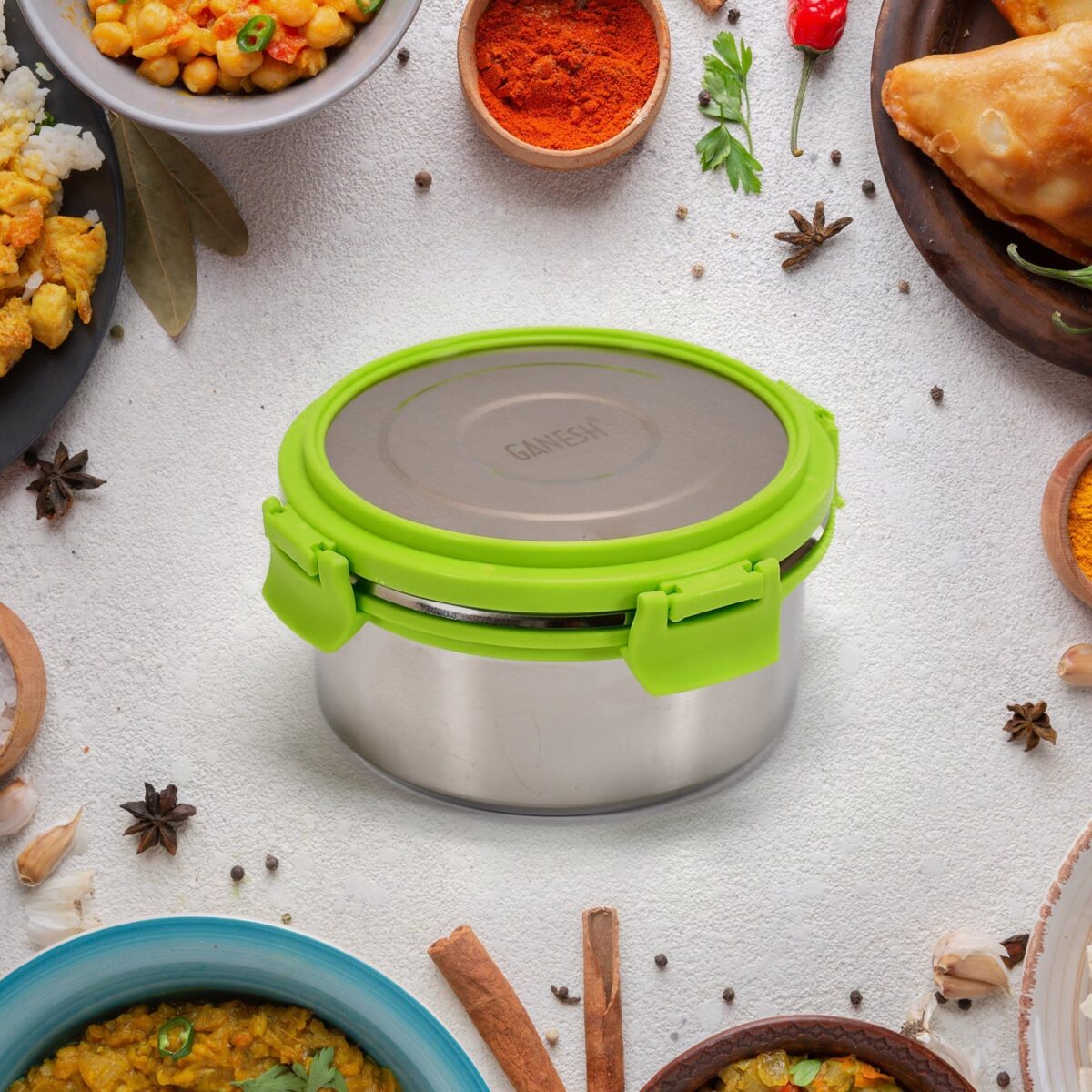 Ganesh Solo round 400 Stainless Steel Leak proof airtight Lunch Pack for Office & School Use - Image 1