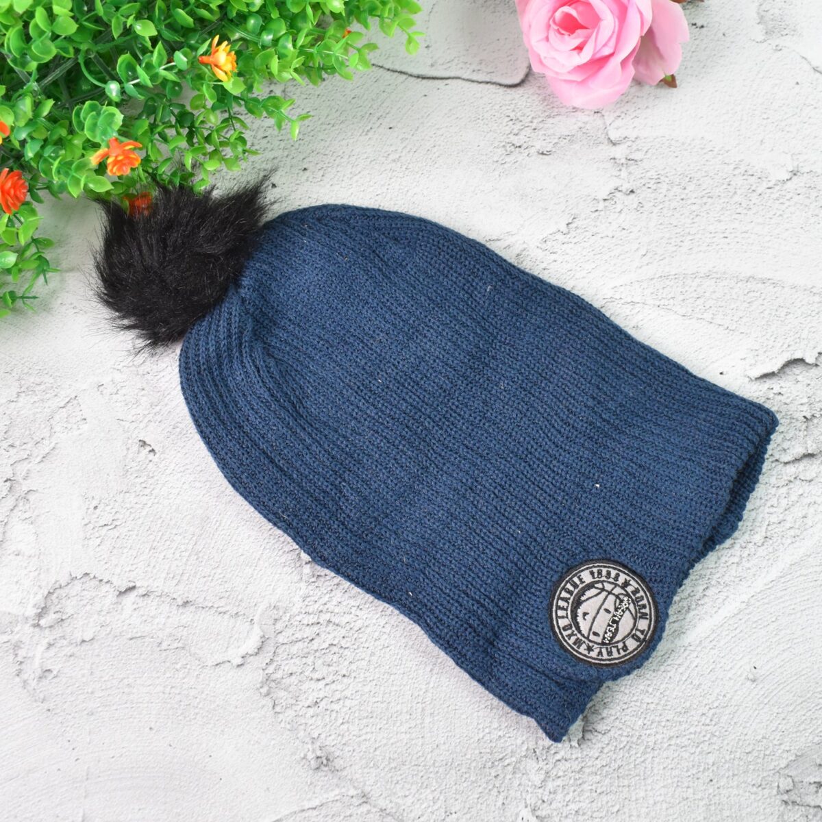 Small Cap for Winter Woolen Knitted Inside Fur Caps (1 Pc / Mix Design & Color) - Image 3