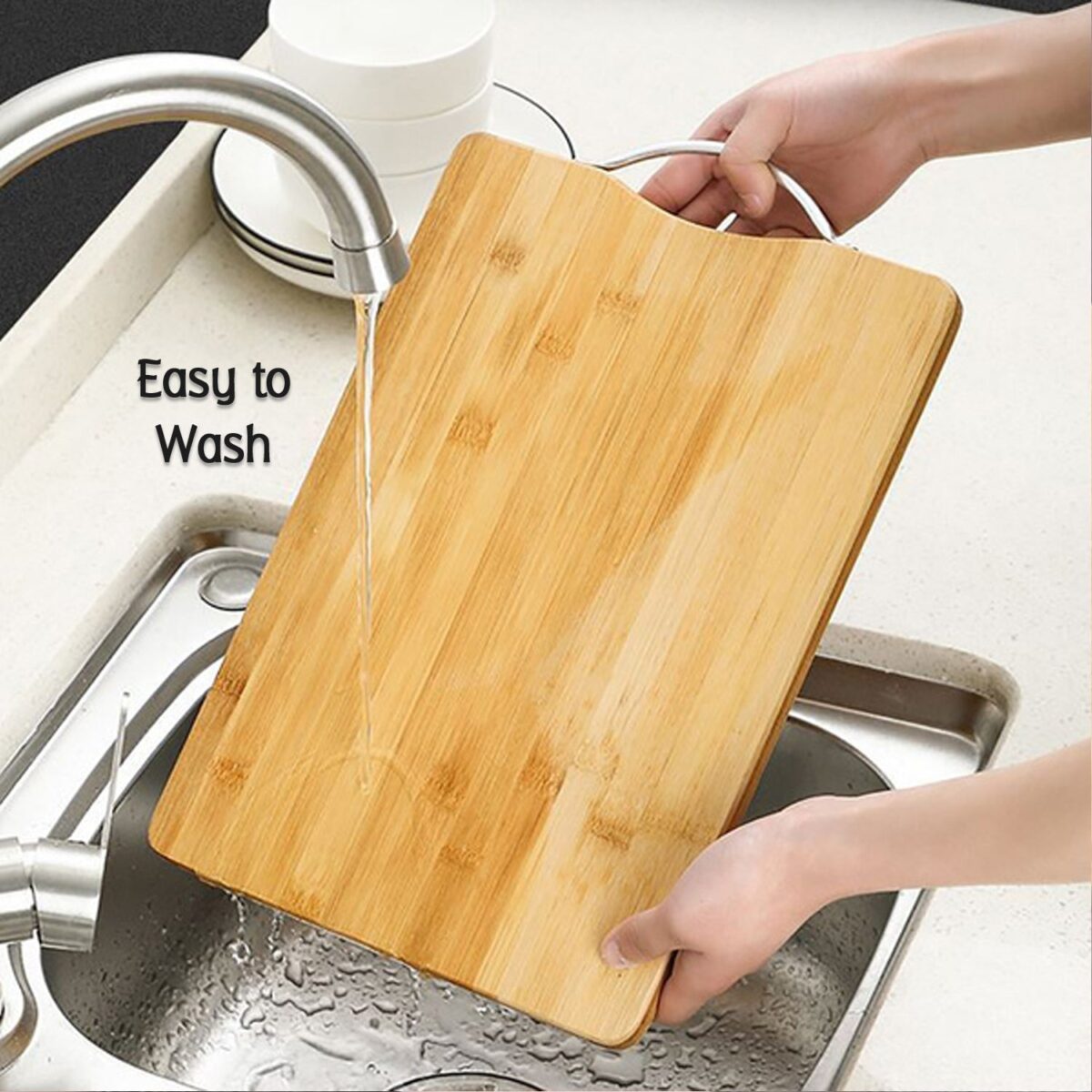 Thick Wooden Bamboo Kitchen Chopping Cutting Slicing Board with Holder for Fruits Vegetables Meat - Image 7