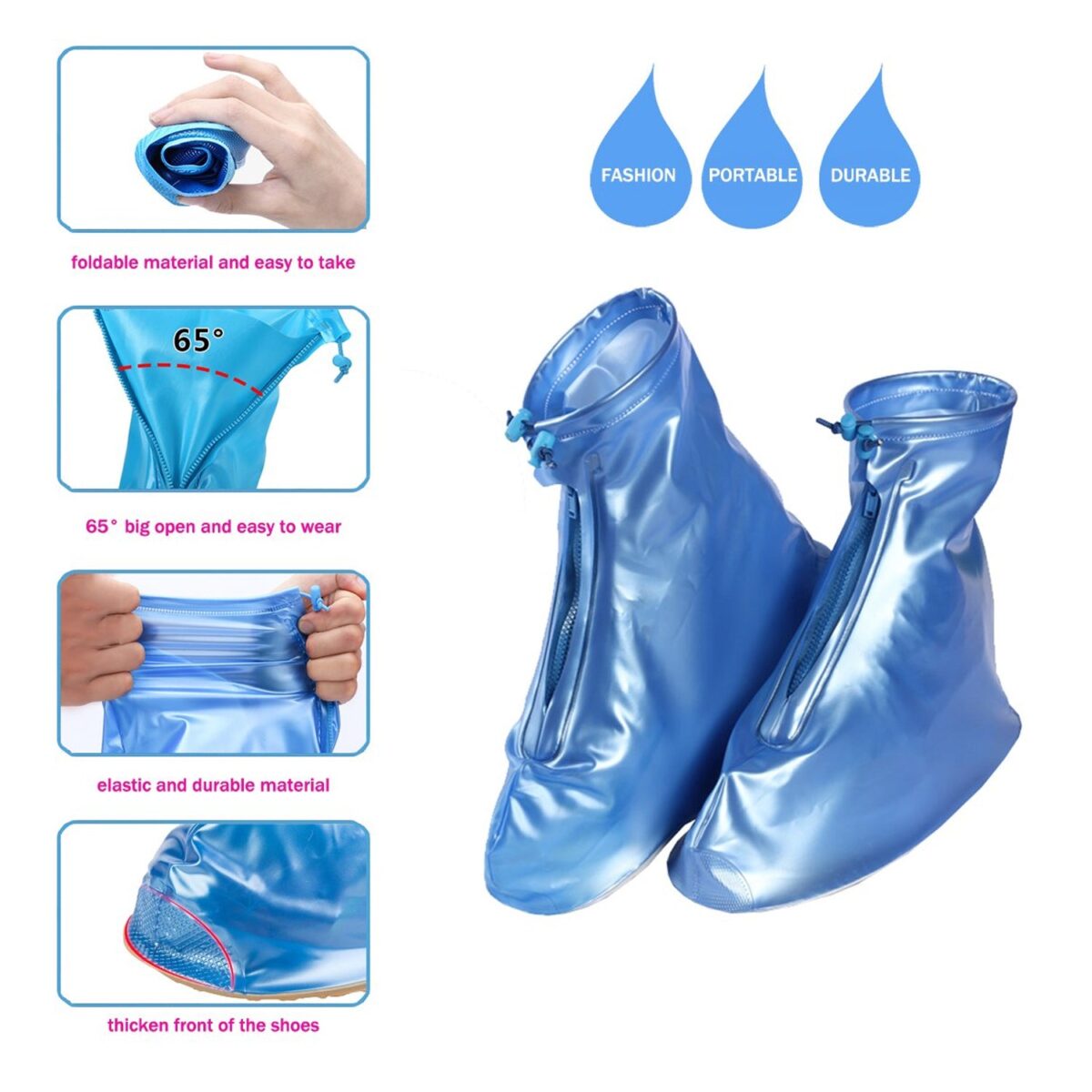 4541 Plastic Shoes Cover Reusable Anti-Slip Boots Zippered Overshoes Covers Pink, Transparent Waterproof Snow Rain Boots for Kids/Adult Shoes, for Rainy Season (XL Size1 Pairs) - Image 5