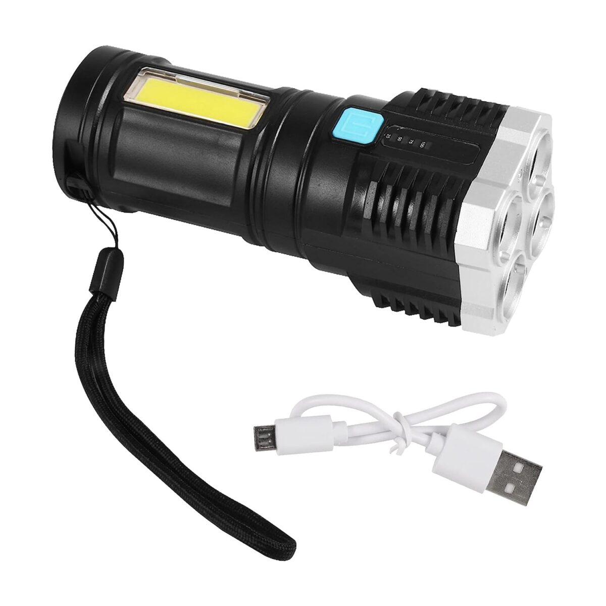Multifunctional Strong 4 LED Torch Light, Portable Rechargeable Flashlight Long Distance Beam Range 800 Lumens COB Light 4 Mode Emergency for Hiking, Walking, Camping (4 LED Torch) - Image 1