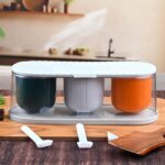 Home Kitchen 3 Grid Seasoning Spice / Masala Box Kit with Spoon (Multicolor / 1 Set) - Image 3