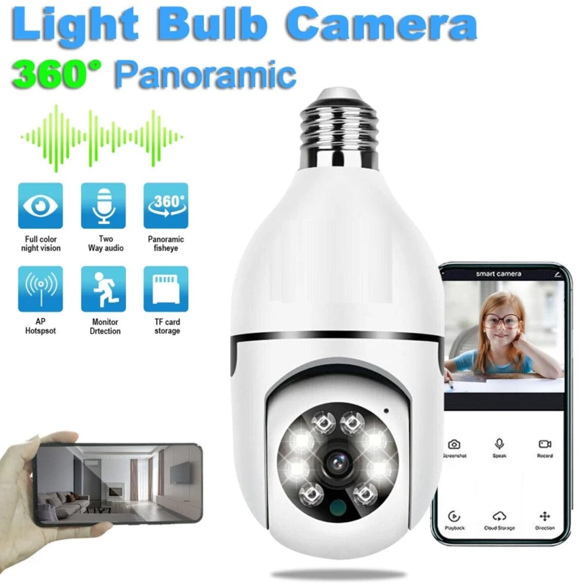 V380 Pro Fisheye 360 Degree Panoramic Wireless WiFi IP CCTV Security Camera (Pack of 1) - Image 4