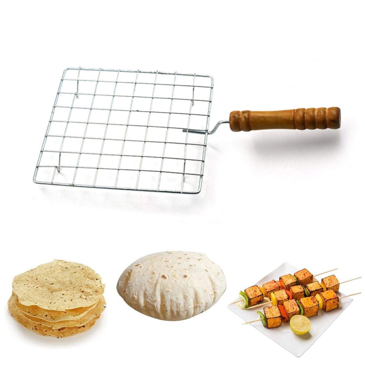 Square Stainless Steel Barbecue Grill with Wooden Handle - Image 6