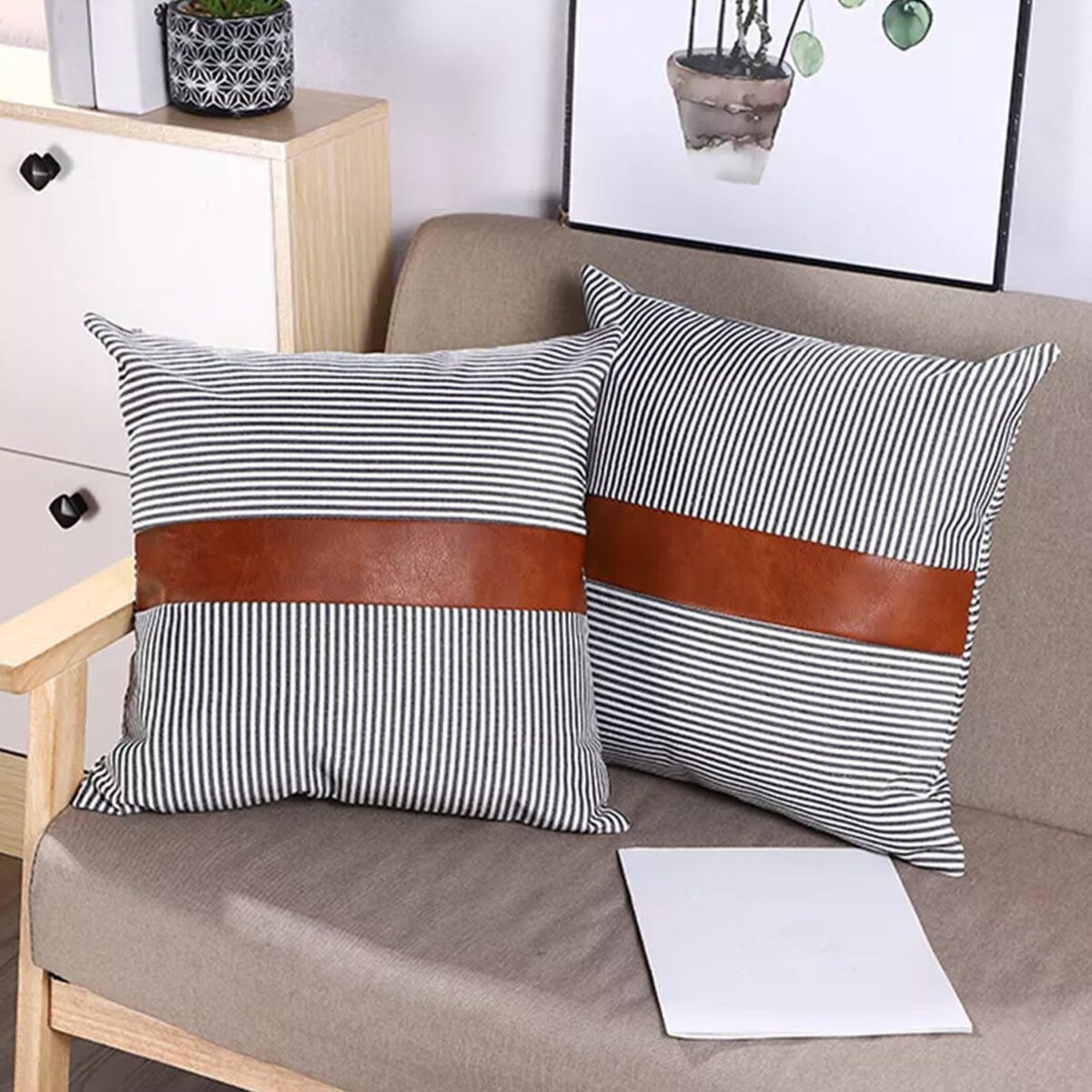 Pillow Covers, leather & cotton Cushion Covers (20 Ãƒâ€” 20 Inch / 1 Pair / 2 Pc) - Image 3