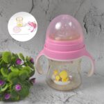 Plastic Baby Feeding Bottle with Handles, Cleaning brush & Straw (240 ML / 1 Pc) - Image 3
