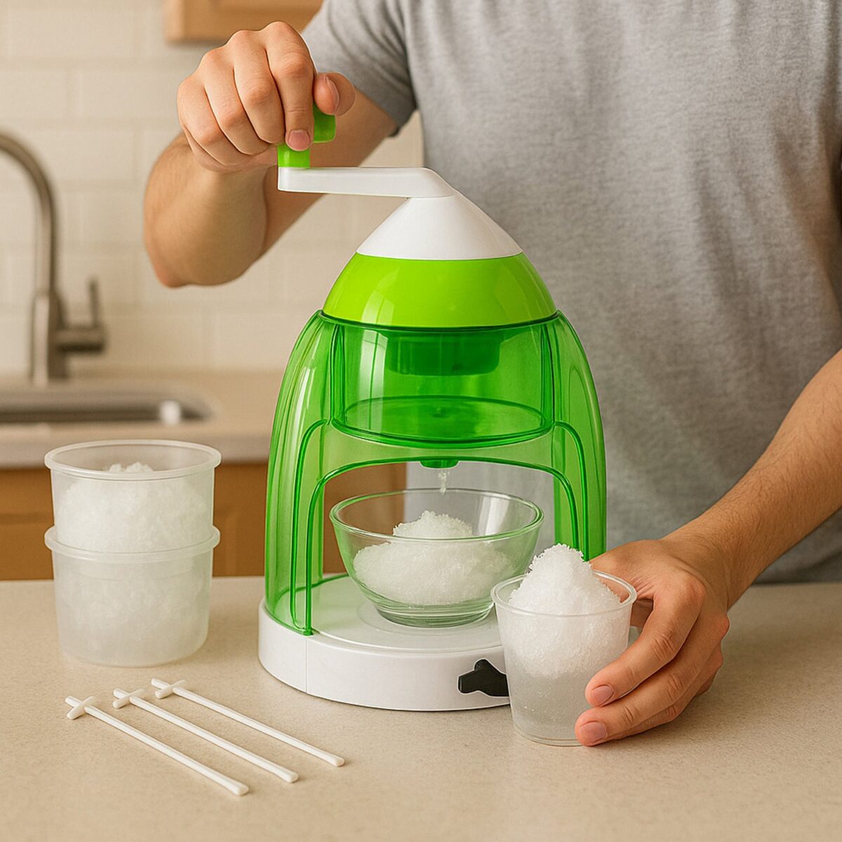 Manual Ice Crusher & Snow Cone Maker with Hand Crank - Image 3