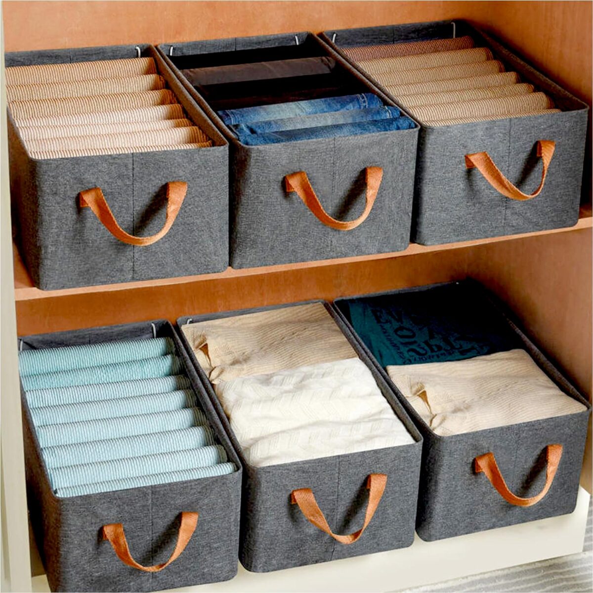 FOLDABLE STORAGE BOX HANDLES, COTTON AND LINEN STORAGE BINS AND BASKETS ORGANIZER FOR NURSERY, CLOSET, BEDROOM, HOME (45 Cm) - Image 3