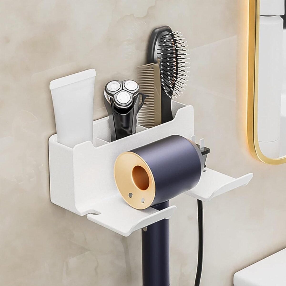 3 Compartment Wall Mount Hair Blower, Hair Dryers Holder (1 Pc) - Image 3