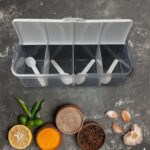 Kitchen Multipurpose Air-tight 4 Sections Storage Containers / Masala BoxÂ Pickle (Achar) Jar with 4 spoon for each section (1 Pc / Mix Color) - Image 3