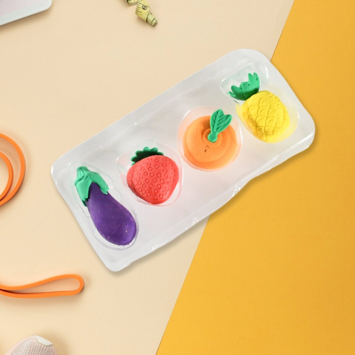 Mini Cute Veg & Fruit Erasers â€“ 3D Colorful Eraser Set for Kids (4 Pc) - Image 6