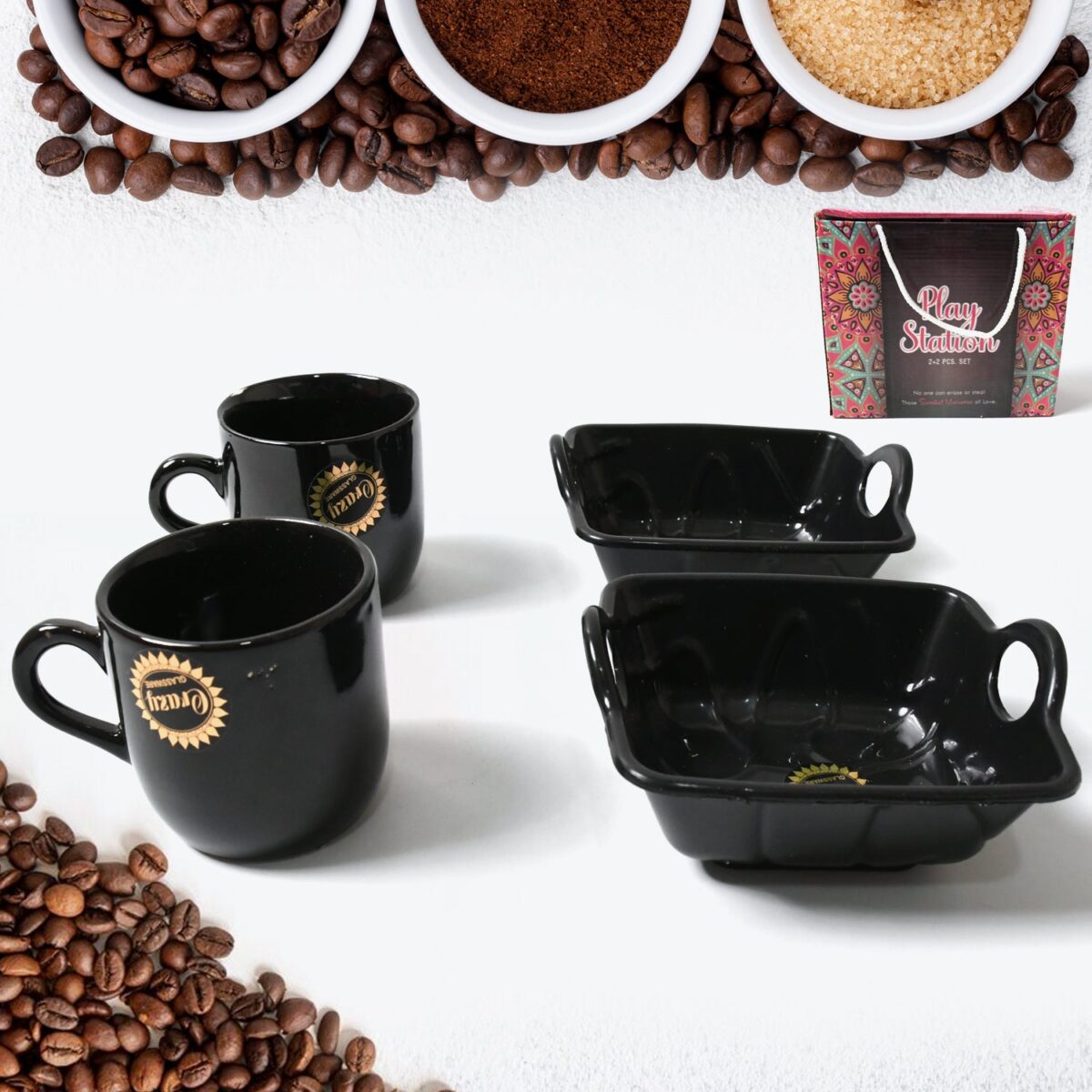 Play Station Ceramic Tea / cups / Mug Set With Handle Serving Bowl Milk Cup, Coffee Cup, Tea Cup, Breakfast Cup, Drinking Mug or Outdoor for Household, Gift for Birthday, Wedding Party (4 Pcs set) - Image 1