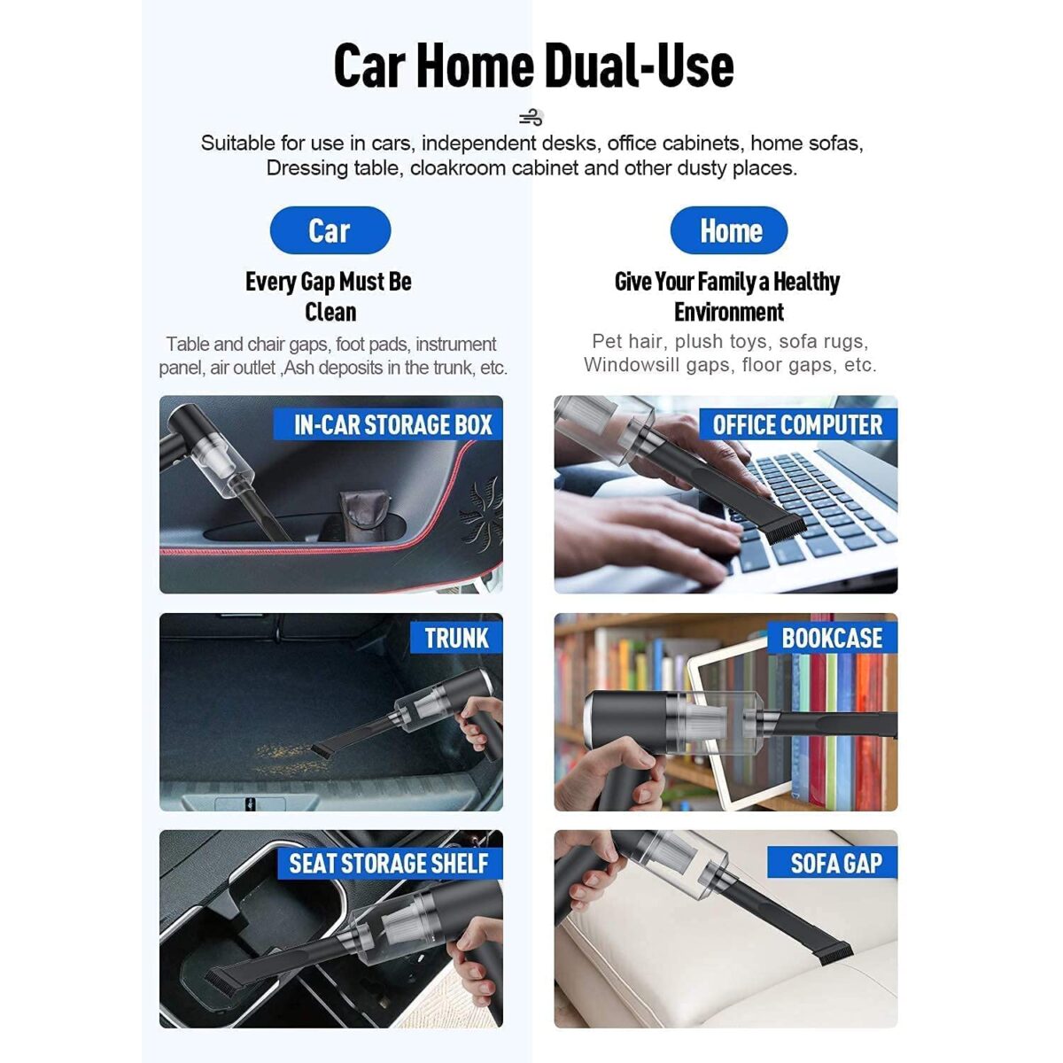 2 in 1 Wireless Vacuum Cleaner Ã¢â‚¬â€œ 120W Handheld USB Rechargeable for Home & Car (1 Pc) - Image 5