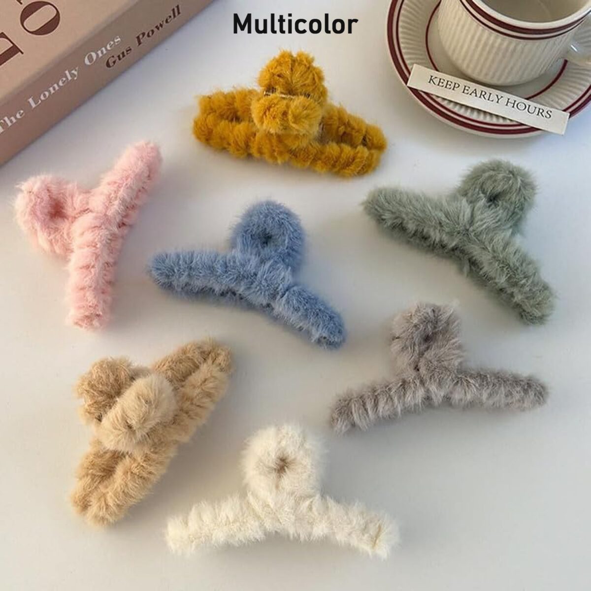 Large Plush Hair Claw Clips, Plastic Fluffy Hair Claw Hair (1 Pc / Mix Color) - Image 3