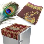 Cotton Fridge Top Cover Set - Standard, Appliance Covers Fridge Dustproof Cover with Peacock Deign 6 Utility Side Pockets Fridge Cover For All types Fridge Refrigerator Use (100x60CM) - Image 6