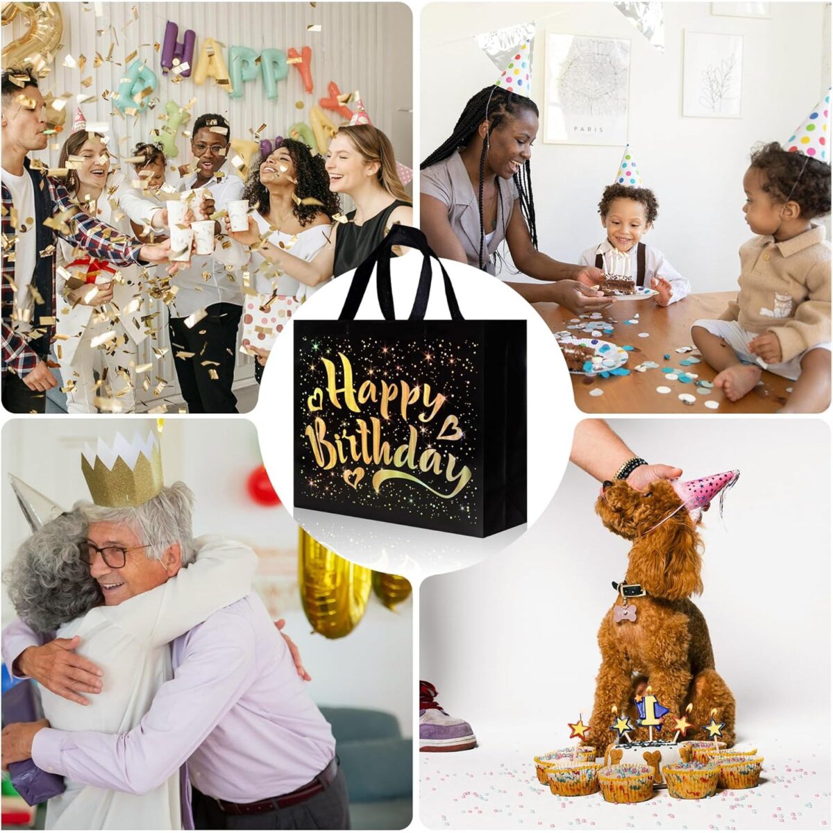 Birthday Gift Bag with Gold Shiny Stars, Reusable Party Gift Bags (1 Pc) - Image 6