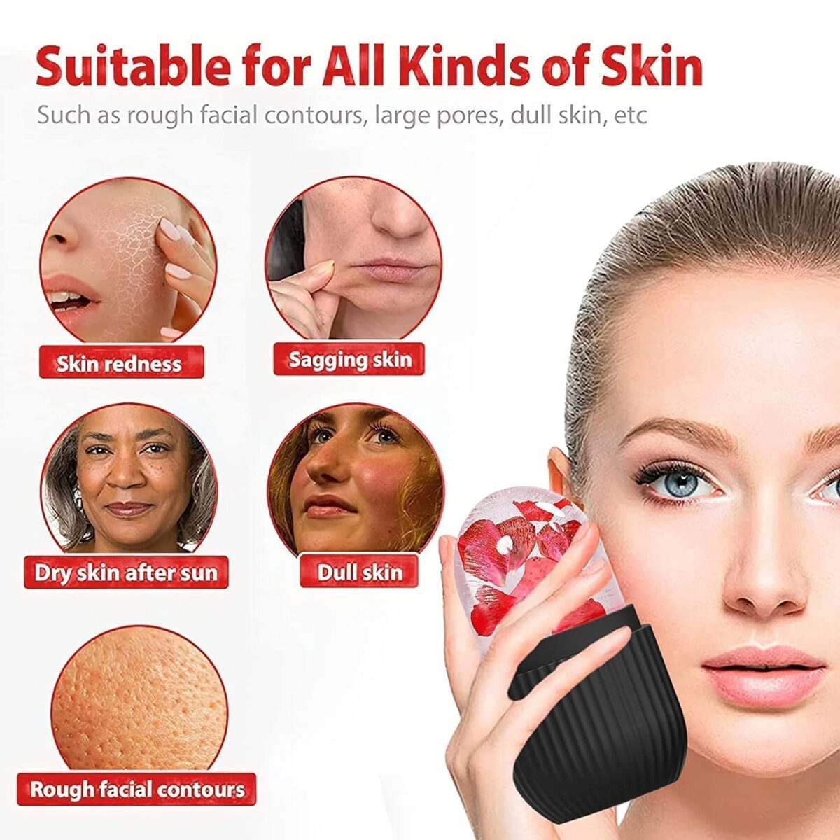 Face Ice Roller Massager for Swelling & Puffiness Reduction (Black) - Image 7