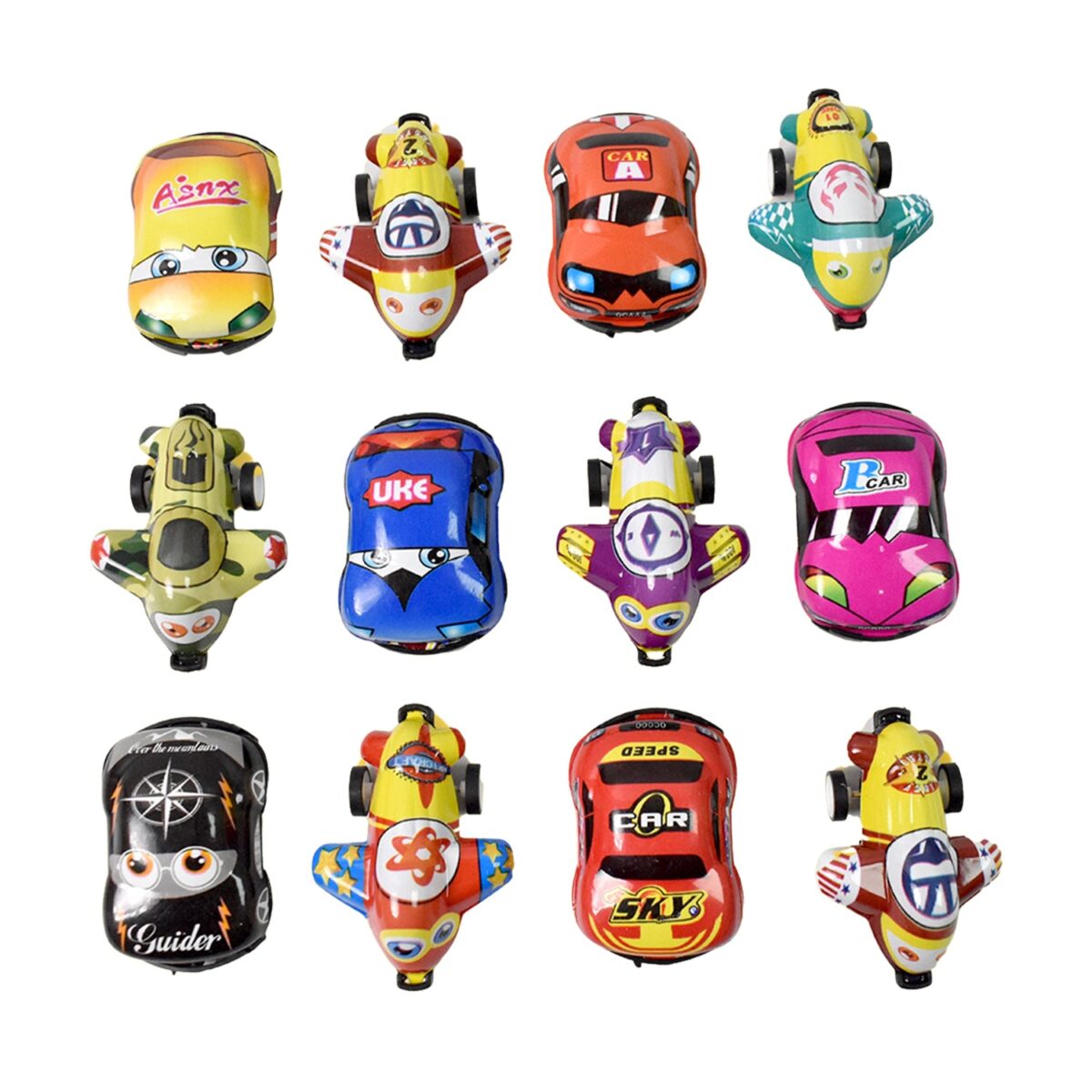 Mini Pull Back Car & Aeroplane PVC Plastic Pull Back Car Cartoon Toys (12 Pcs Set) - Image 1