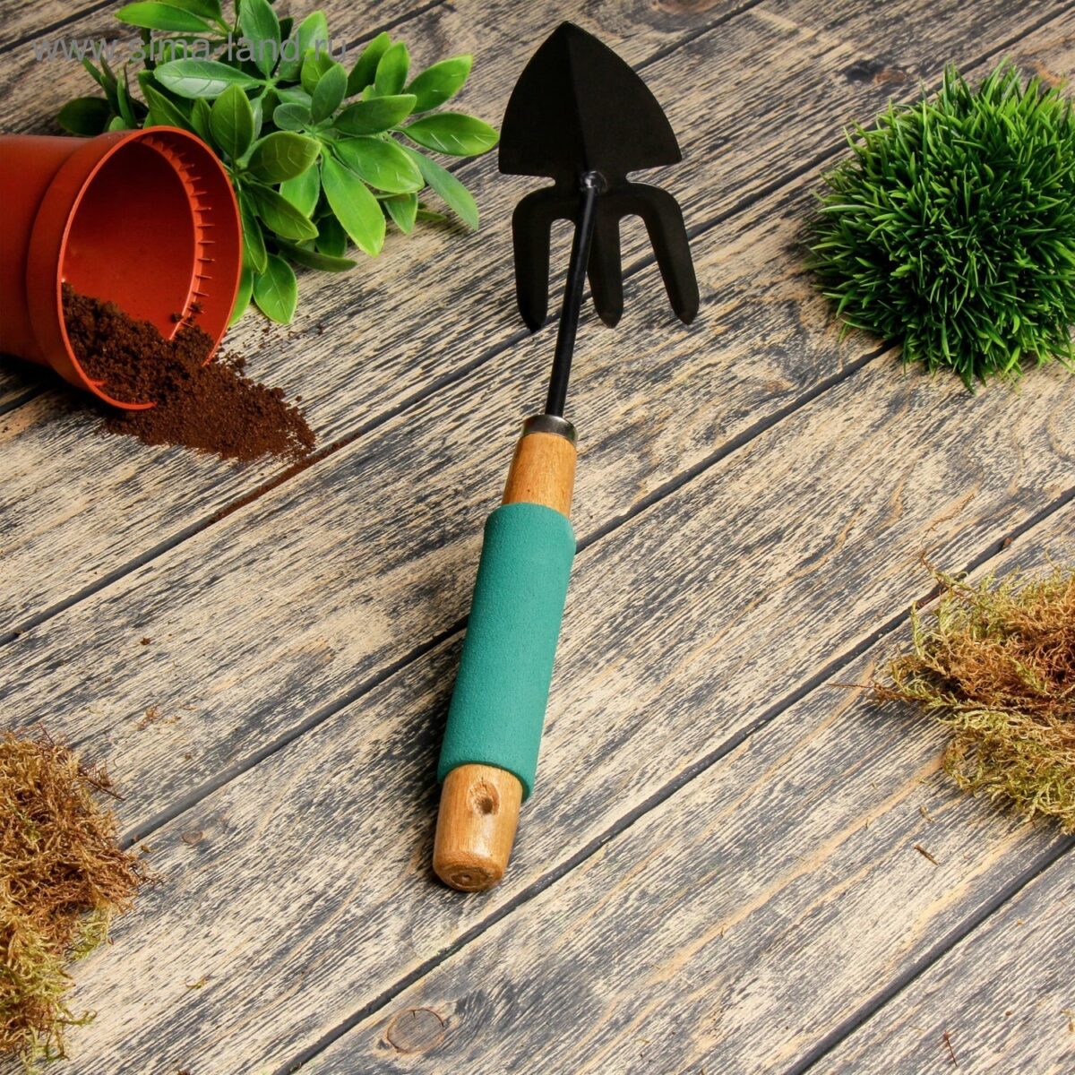 2 IN 1 DOUBLE HAND HOE GARDENING TOOL WITH WOODEN HANDLE - Image 1