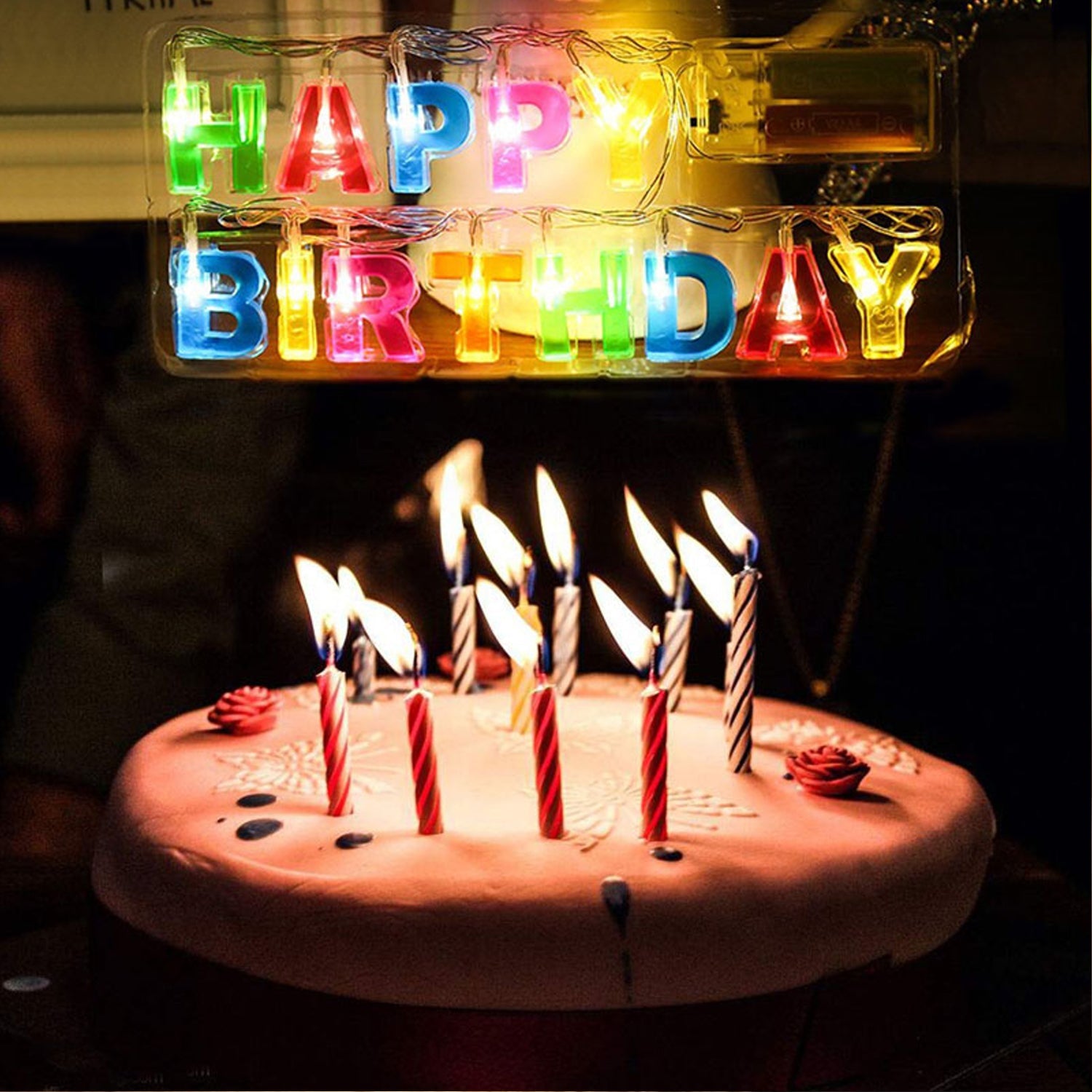 04_ef3abe81-4870-4653-8d73-7c06f655423a.jpg Decoratives Plastic Happy Birthday 13 LED Letter Battery Operated String Lights, Outdoor String Lights (Multicolour) - Image 3