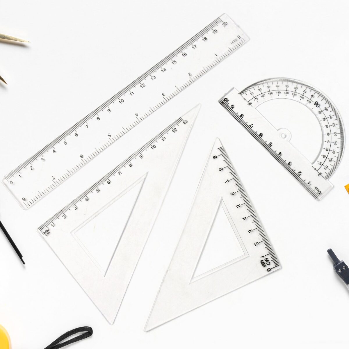 Plastic Geometry Set, Triangle Ruler Protractor Straight Ruler (4 Pcs Set) - Image 1