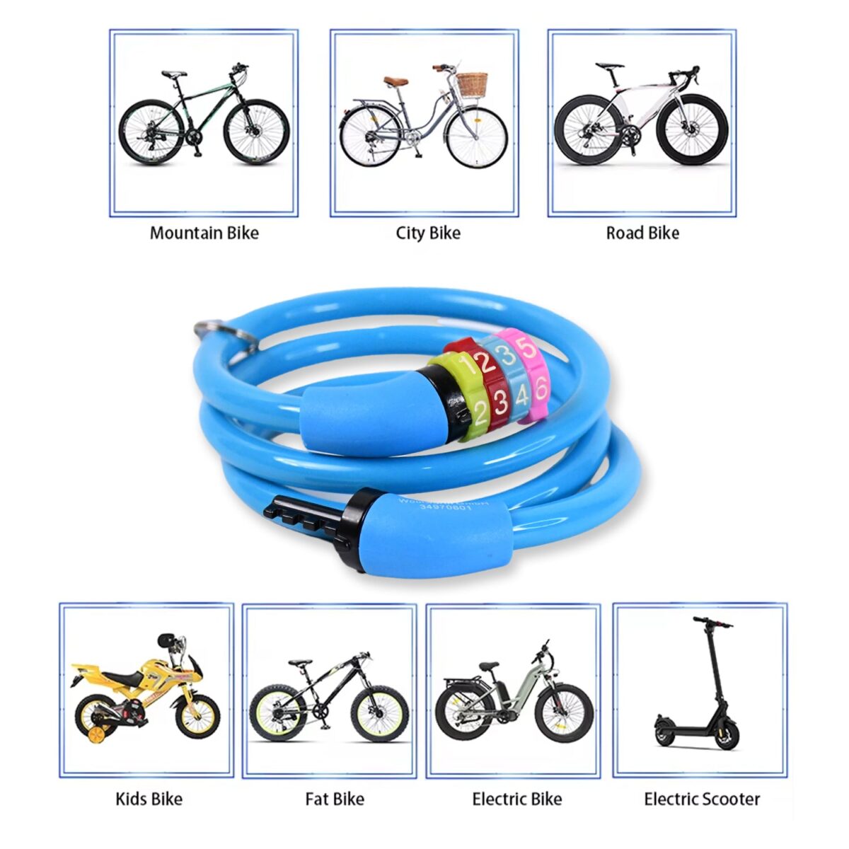 Bike Lock Cable Resettable Cable Lock - Self Coiling 4 Digit Combination Bike Lock - Image 3