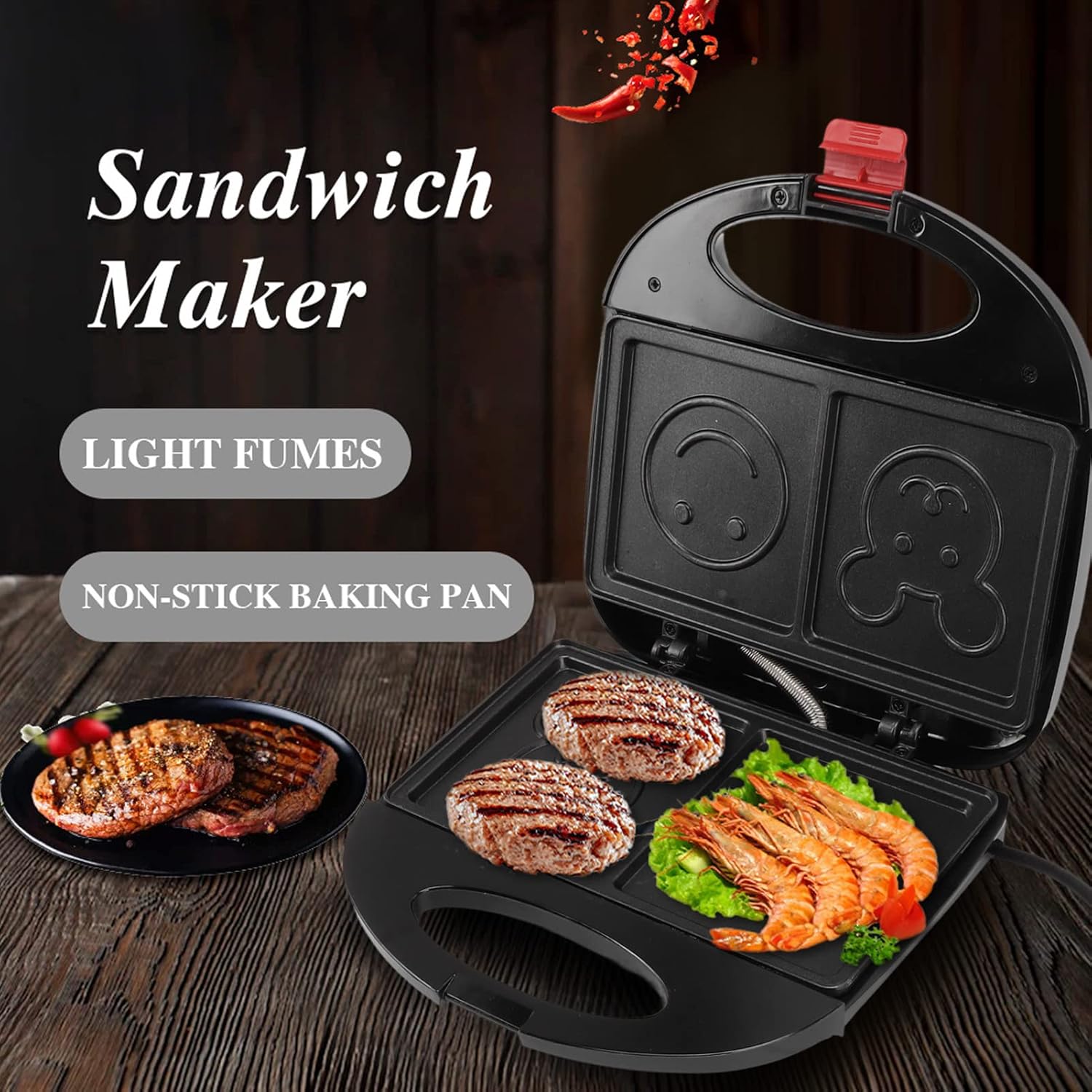 04_ff7a0c82-0e14-479e-9121-cc27803fc09e.jpg Double Sided Heating 750W Electric Sandwich Maker (1 Pc) - Image 6