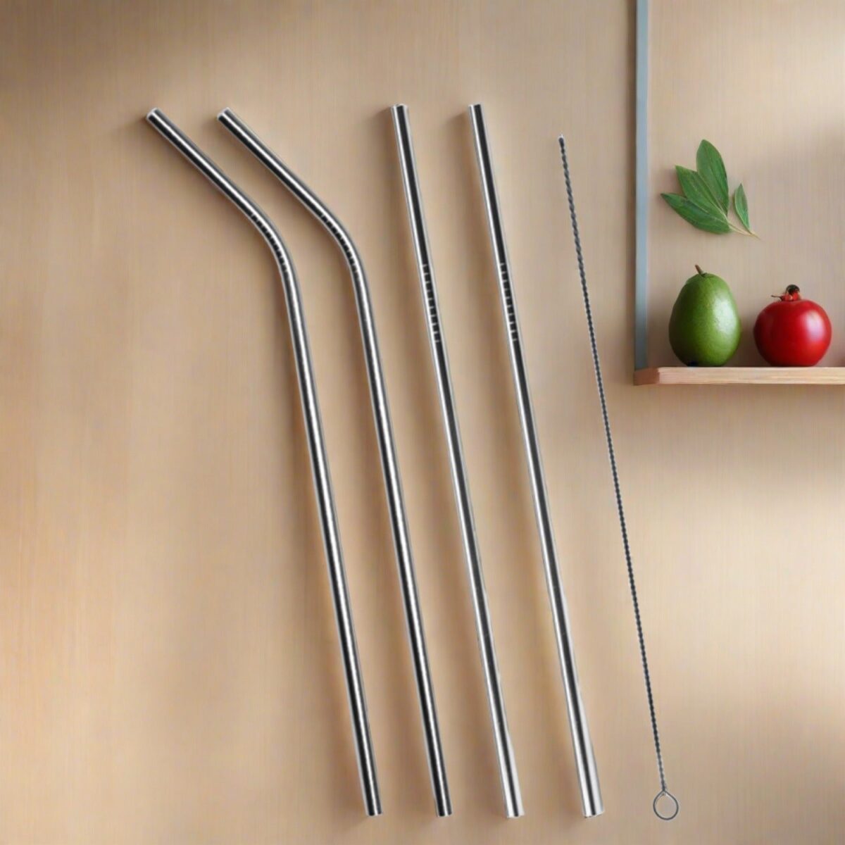 Set of 4 Stainless Steel Straws & Brush (2 Straight straws, 2 Bent straws, 1 Brush) - Image 4