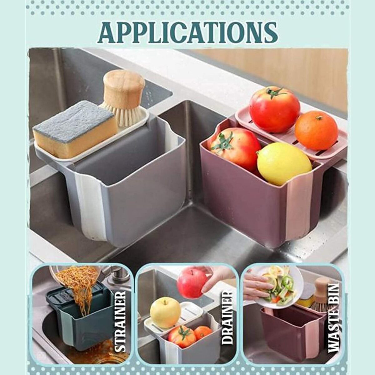Small Multifunction Sink Drain Basket - Universal & Foldable - Sink Trash Holder Sink Side Storage Drainer Strainer Basket, Foldable Kitchen Sink Drain Strainer for Food,Dish Drainer for Fruits, Vegetables - Image 6