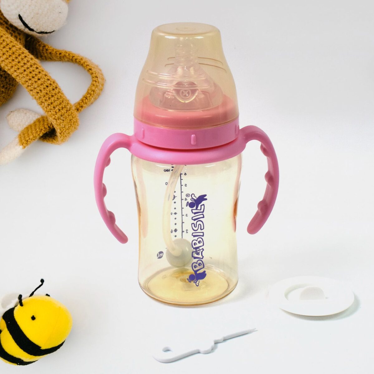 Plastic Baby Feeding Bottle with Handles & Straw (220 ML / 1 Pc) - Image 3