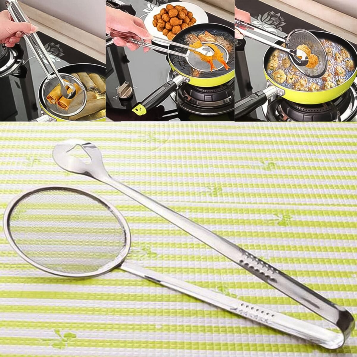 2In1 Stainless Steel Filter Spoon with Clip Food Kitchen Oil-Frying Multi-Functional - Image 3